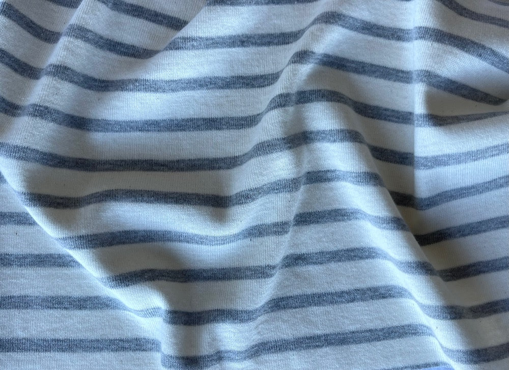 Striped Dove Grey & Ivory Ribbed Cotton Knit (Made in Japan)