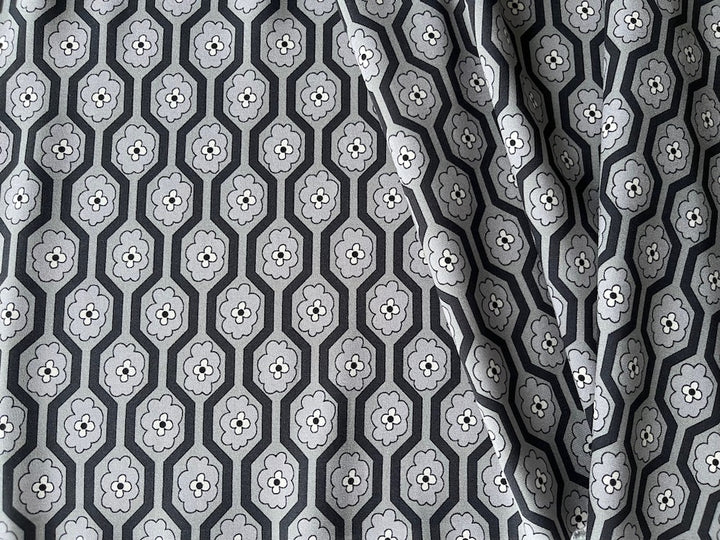 Matte Honeycomb & Floral Dolphin Grey Silk Satin Charmeuse (Made in Italy)