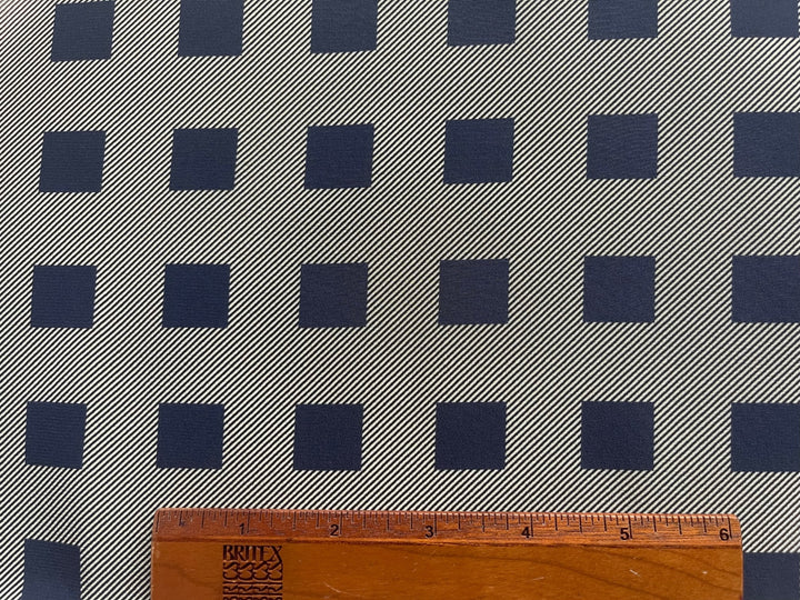 Couture Ivory & Navy Stone Gridded Silk Crepe de Chine (Made in Italy)