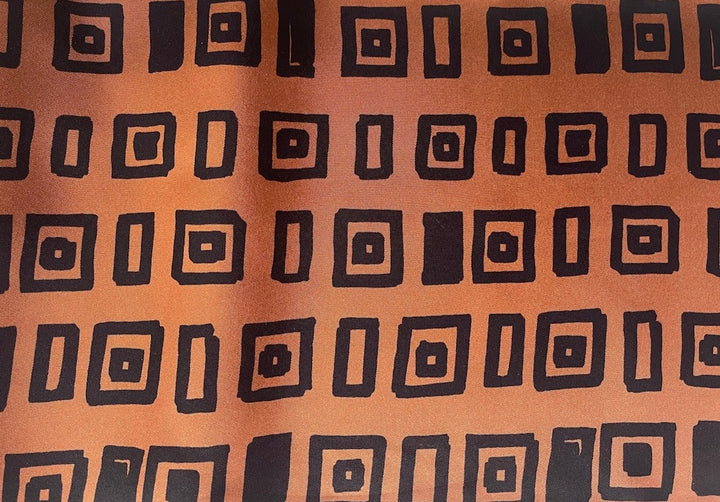 Couture Painterly Black & Rusted Persimmon Geometric Silk Twill (Made in Italy)