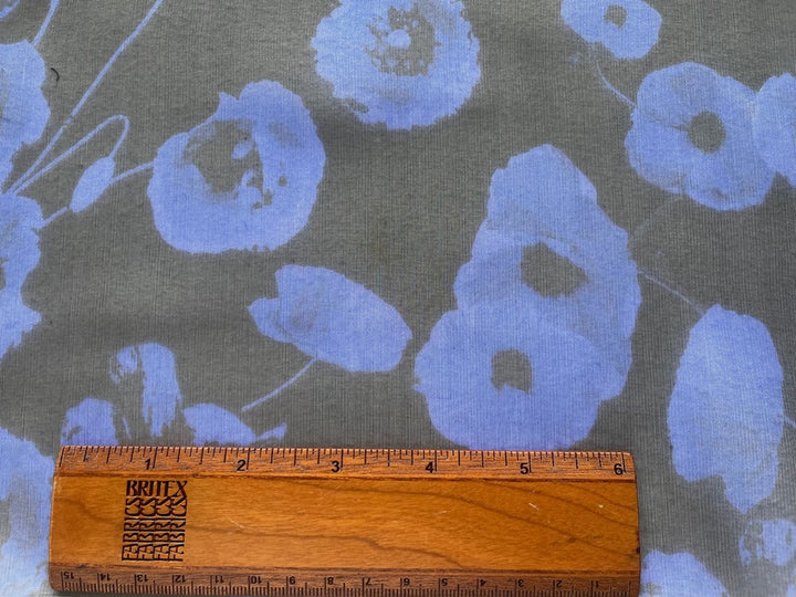Sheer Dramatic Cobalt & Black Poppies Silk Organza  (Made in Italy)