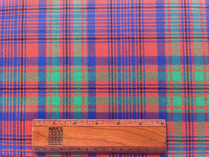 Burnt Orange, Cobalt & Grass Green Virgin Wool Twill Tartan Plaid (Made in Italy)