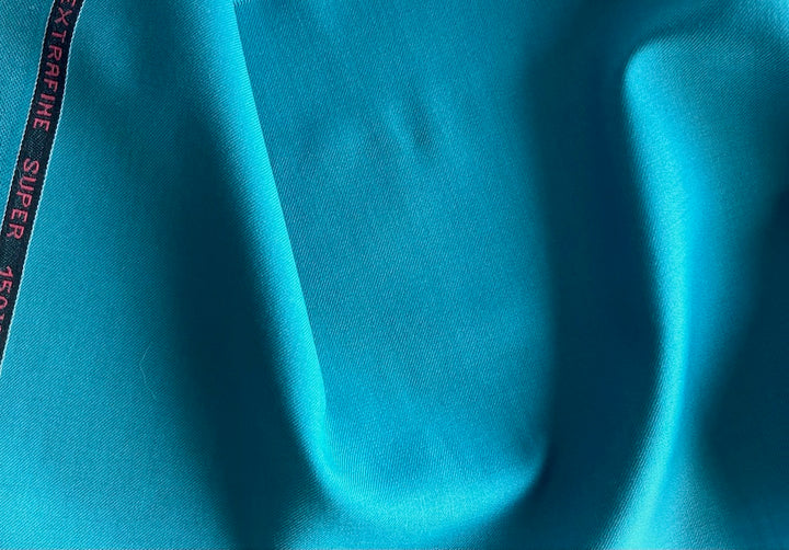 Saturated Peacock Blue Selvedged 150s Wool Suiting  (Made in Italy)