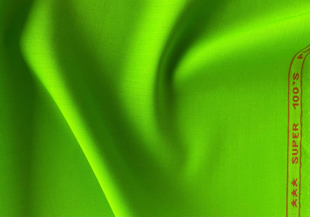 Brilliant Neon Lime Green Selvedged 100s Wool Suiting  (Made in Italy)