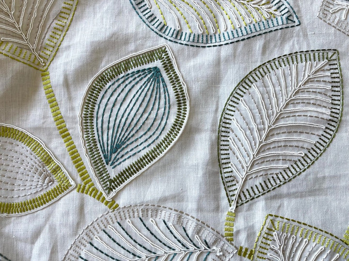 Exquisite Embroidered Leaves Natural Cotton & Linen (Made in India)