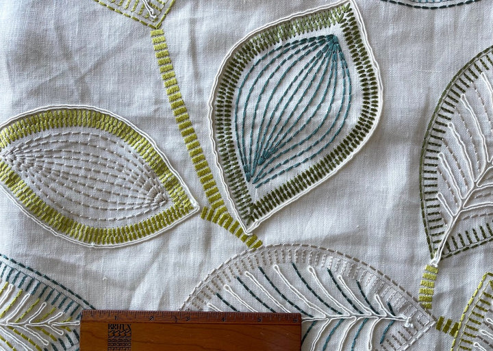 Exquisite Embroidered Leaves Natural Cotton & Linen (Made in India)