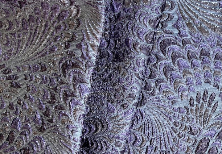 Metallic Lilac Faerie Feathered Swirl Polyester Blend Brocade (Made in Italy)