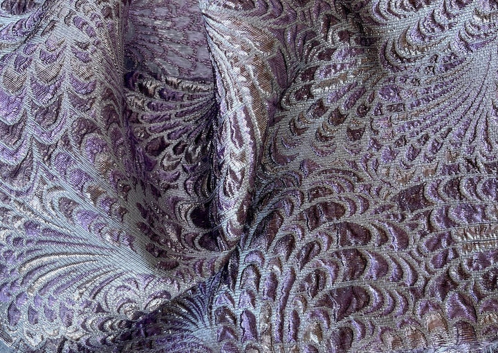 Metallic Lilac Faerie Feathered Swirl Polyester Blend Brocade (Made in Italy)