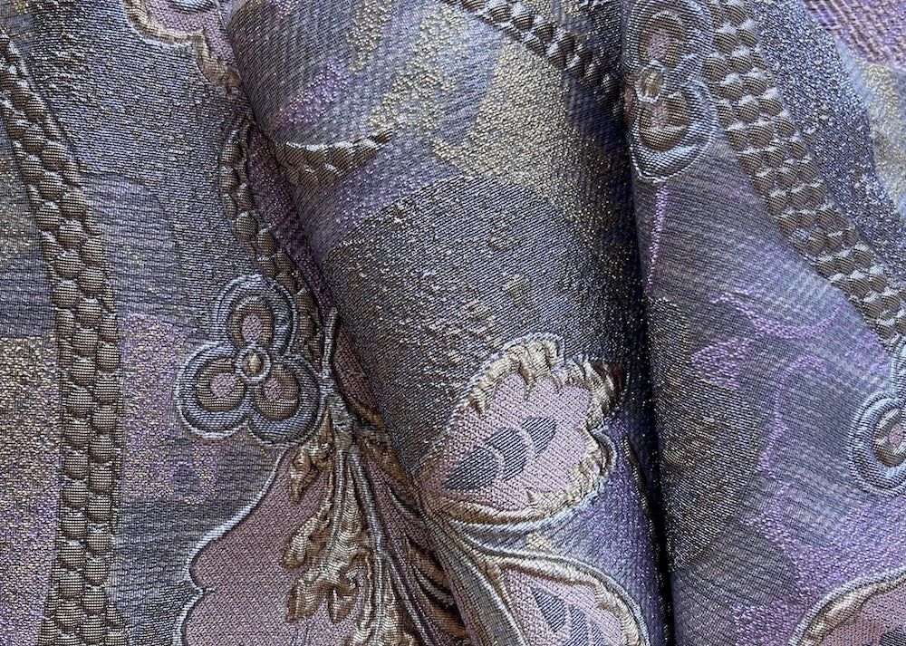 Metallic Silvers & Golds Lavender Arabesque Polyester Blend Brocade (Made in Italy)