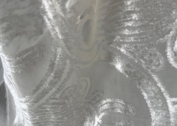 Hermes Art Nouveau Swirls on Ivory Pearl Viscose & Silk Cut Velvet (Made in Italy)