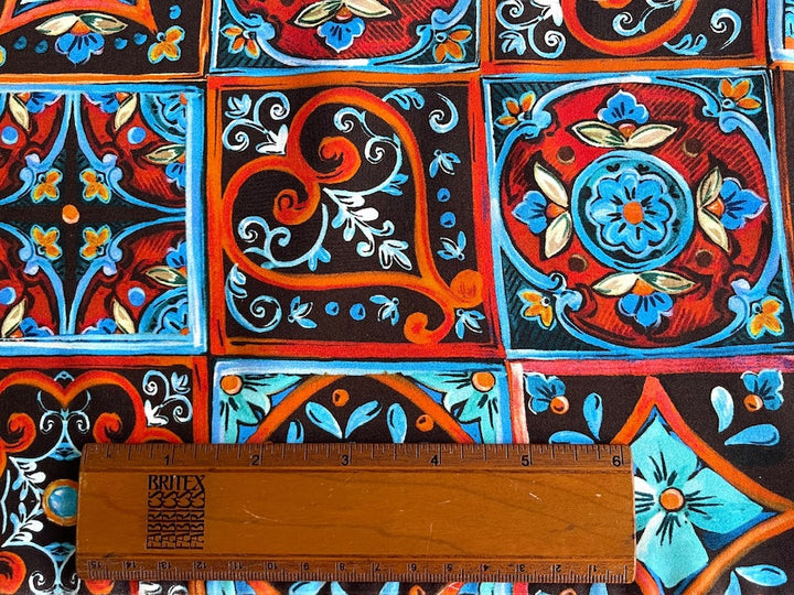Couture Brilliant Italian Tile-Work Matte Silk Satin Charmeuse (Made in Italy)