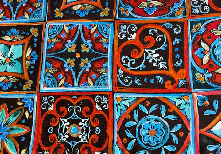Couture Brilliant Italian Tile-Work Matte Silk Satin Charmeuse (Made in Italy)