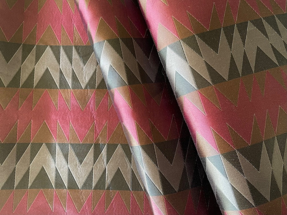 Couture Smooth Geometric Merlot, Black, Whale Grey & Chestnut Silk Blend Brocade (Made in Italy)