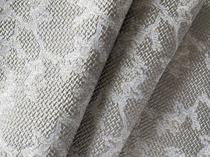 High-End Chic Silvery Scrolling Flowers Silk Blend Brocade (Made in Italy)