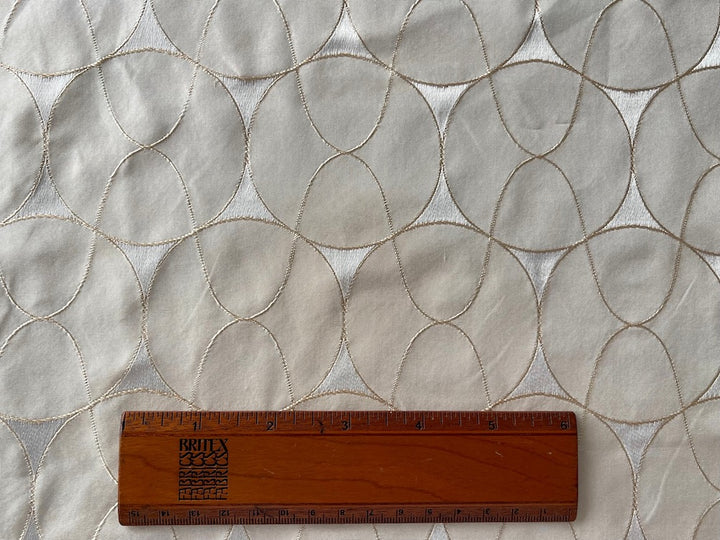 Undulating Circular Waves Candlelight Ivory & Abalone Silk Taffeta Jacquard (Made in India)