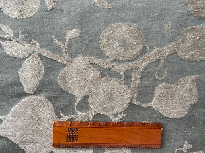 Sage & Platinum Fruiting Tree Silhouette Silk-Linen Brocade (Made in Italy)