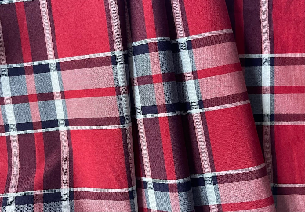 Handsome Red, Black & White Plaid Pima Cotton Shirting (Made in Italy)