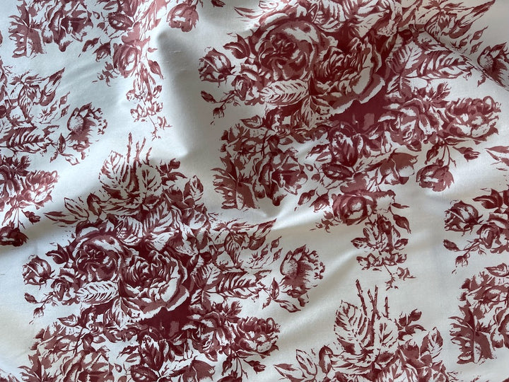 Mauve Medallions on Sparkling White Crisp Silk Taffeta Toile (Made in Italy)