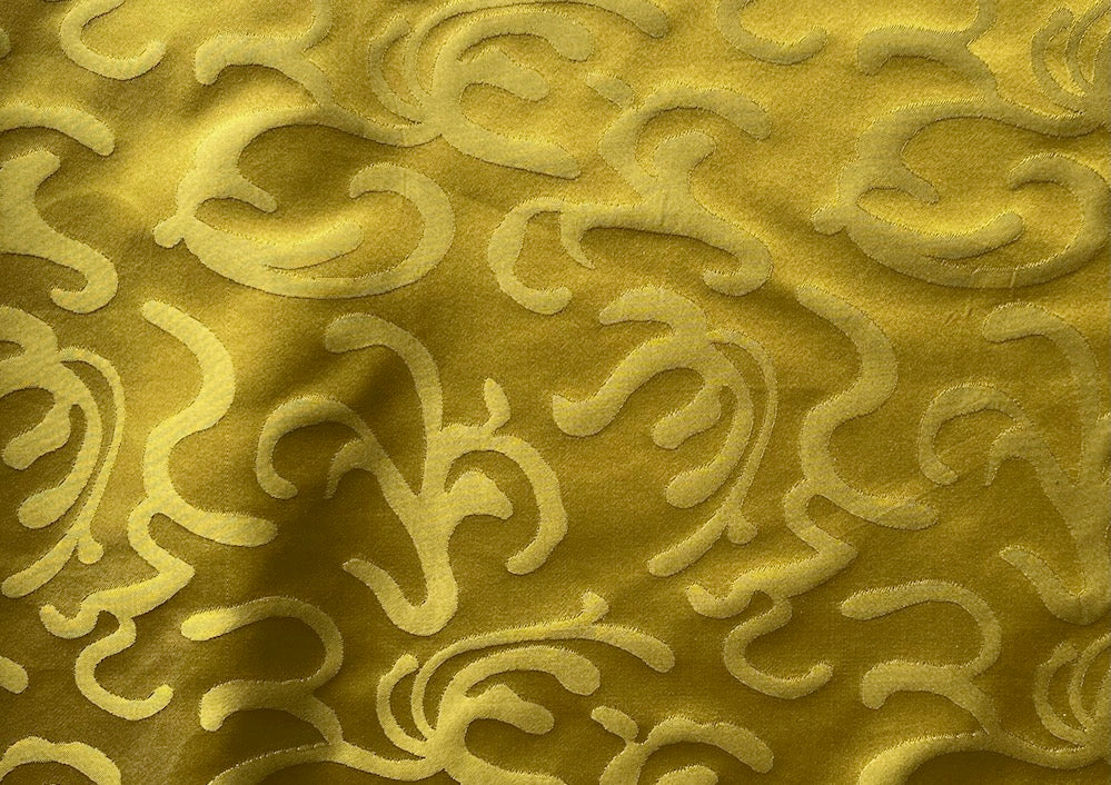 Elegant Golden Chartreuse Seaside Swirl Silk Taffeta (Made in Italy)