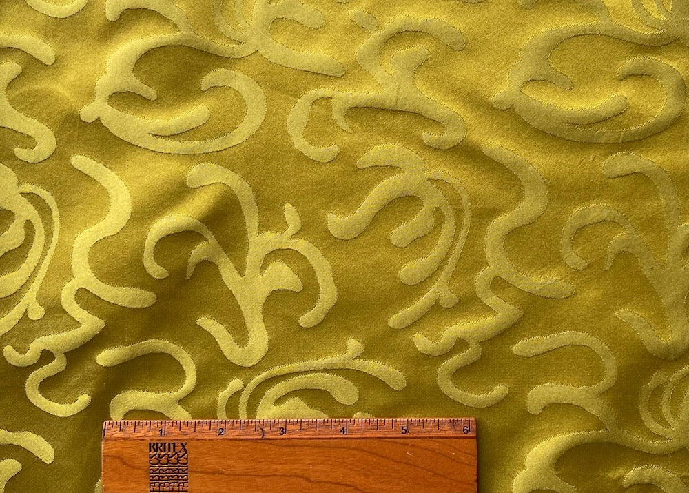 Elegant Golden Chartreuse Seaside Swirl Silk Taffeta (Made in Italy)