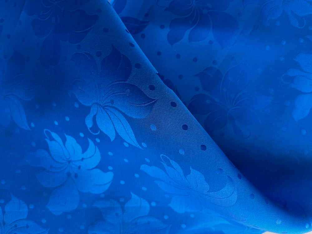 Intense Royal Blue Day Lilies & Dots Silk Organza Jacquard (Made in Italy)