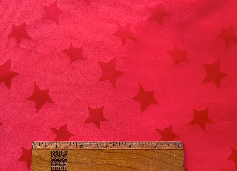 Intensely Vibrant Scarlet Stars Silk Organza Jacquard (Made in Italy)
