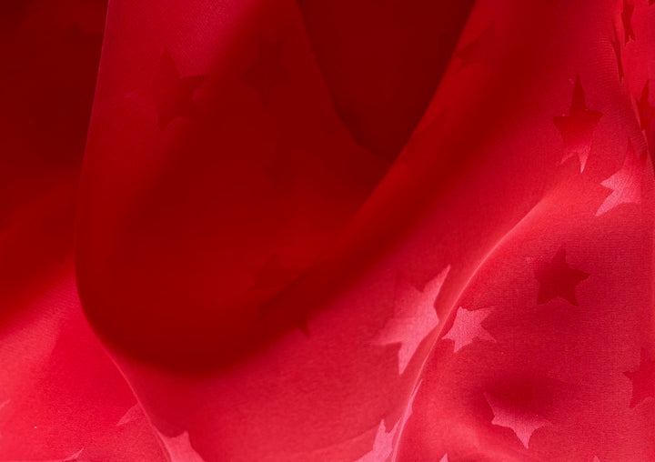 Intensely Vibrant Scarlet Stars Silk Organza Jacquard (Made in Italy)