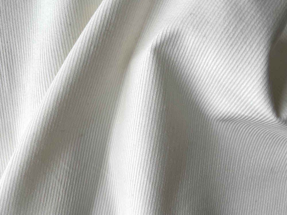 Fine Mid-Weight Fresh Snowdrift White Narrow Wale Cotton Corduroy (Made in Italy)