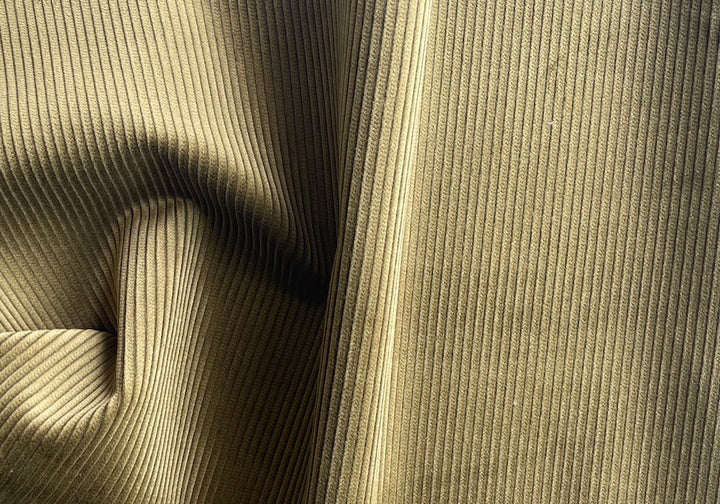 Fine Mid-Weight Saturated Brassy Olive Mid Wale Cotton Corduroy (Made in Italy)