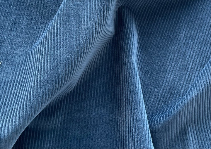 French Denim Blue Stretch Mid-Wale Cotton Corduroy (Made in Italy)