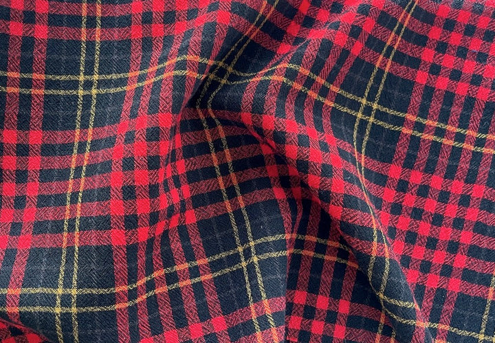 Plaid Fire Engine Red & Onyx Wool Challis (Made in Italy)