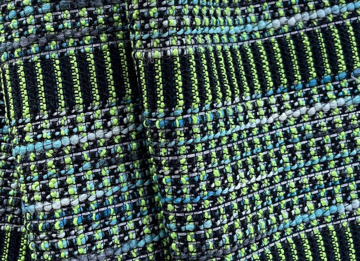 Boldly Striped Lime Sherbet, Aqua & Lavender Ice Cotton Blend Bouclé Suiting (Made in Italy)
