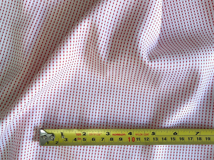 Luscious Cherry Micro-Squares on Bright White Cotton Jacquard Shirting (Made in Italy)