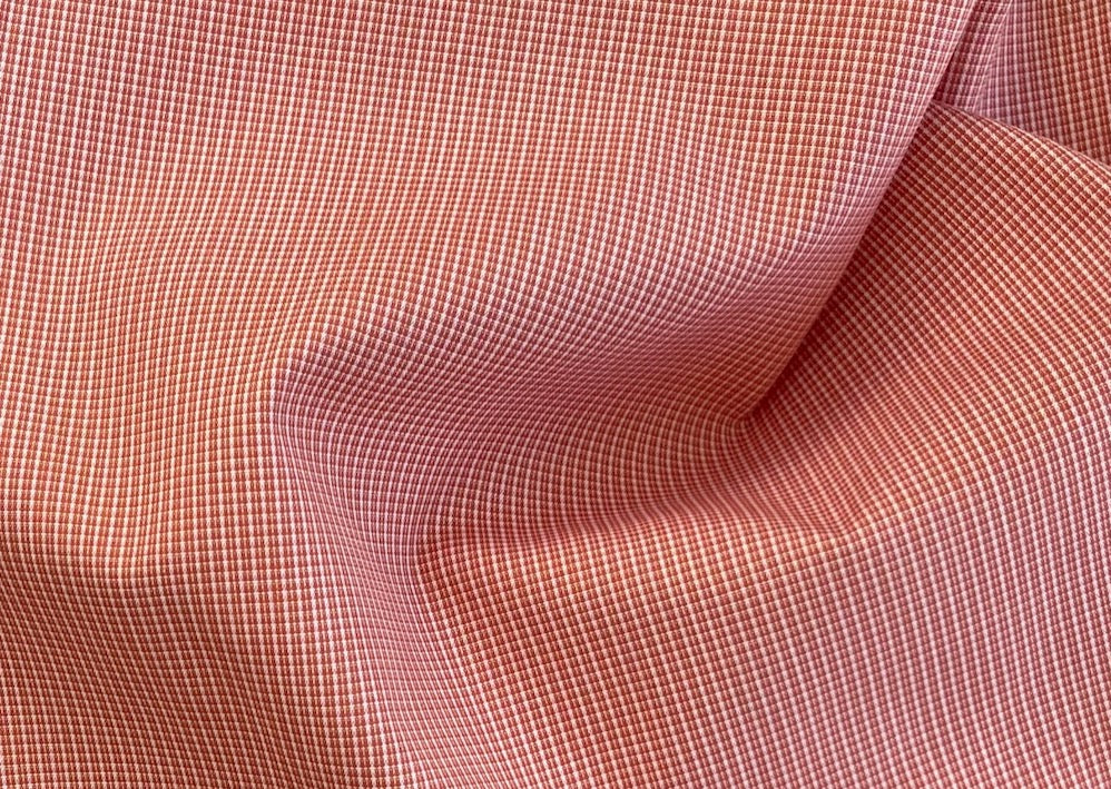 Vermilion & Porcelain Micro-Check Plaid Pima Cotton Shirting (Made in Italy)