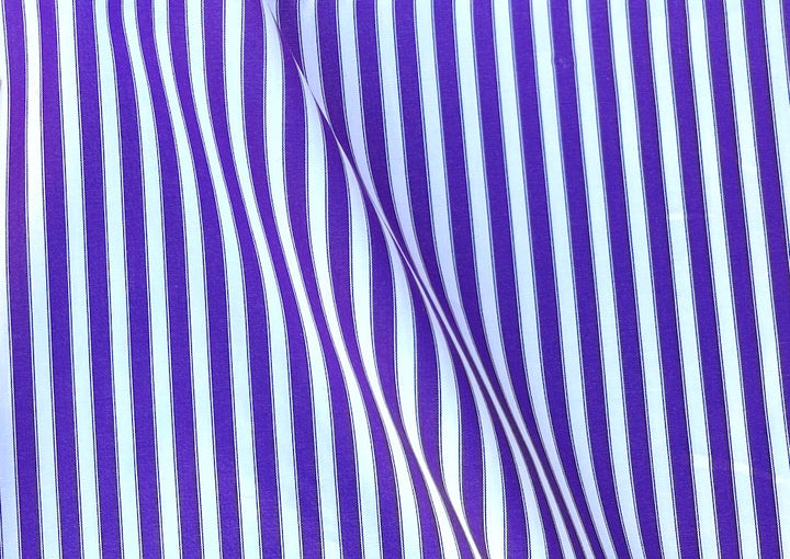 2-Ply Royal Purple & Ermine White Striped Cotton Shirting (Made in Italy)