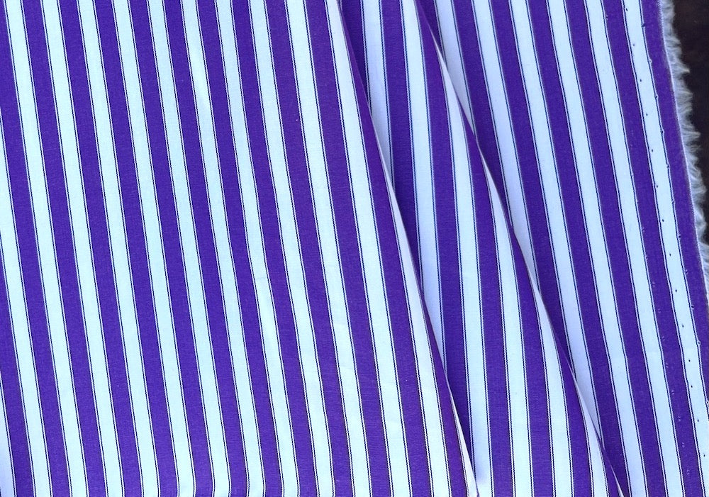 2-Ply Royal Purple & Ermine White Striped Cotton Shirting (Made in Italy)