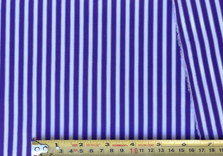 2-Ply Royal Purple & Ermine White Striped Cotton Shirting (Made in Italy)