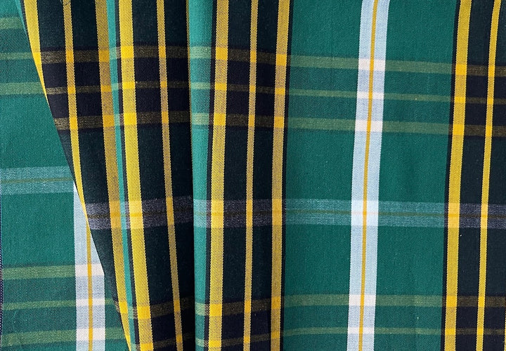 Castleton Green, Canary, Black & White Plaid Pima Cotton Shirting (Made in Italy)