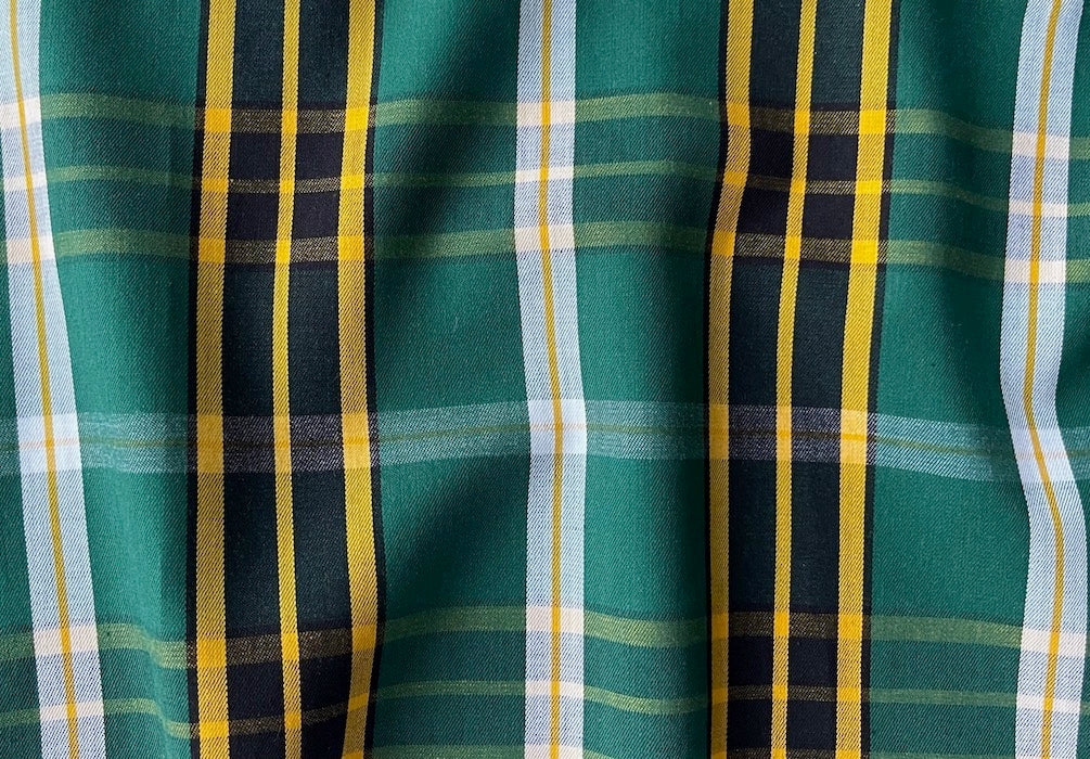 Castleton Green, Canary, Black & White Plaid Pima Cotton Shirting (Made in Italy)