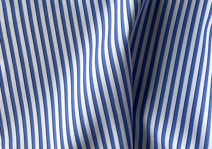 2-Ply Cornflower Blue & White Striped Cotton Shirting (Made in Italy)