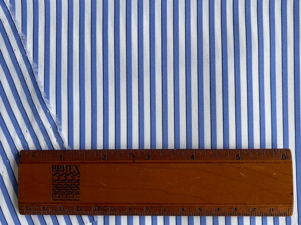 2-Ply Cornflower Blue & White Striped Cotton Shirting (Made in Italy)