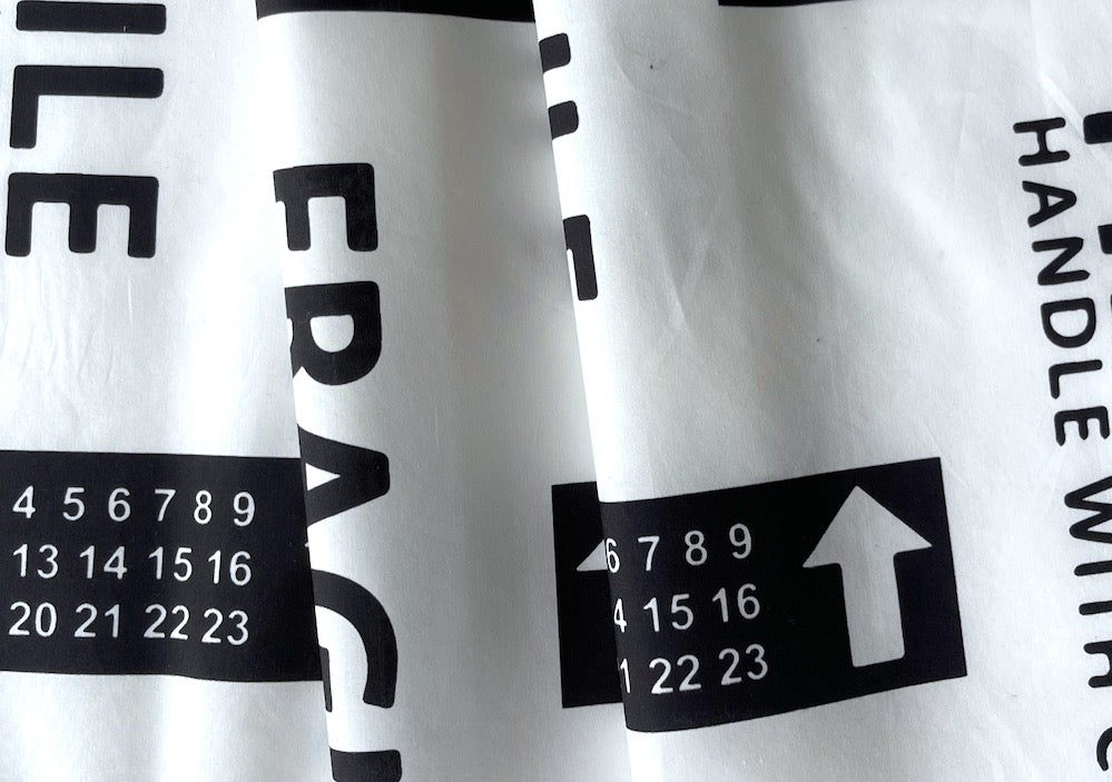Typographic Black Shipping Labels Cotton Poplin (Made in Italy)