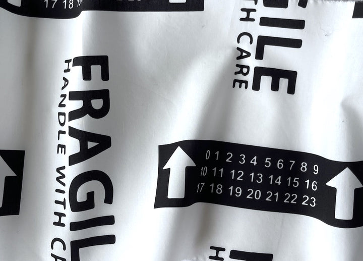 Typographic Black Shipping Labels Cotton Poplin (Made in Italy)
