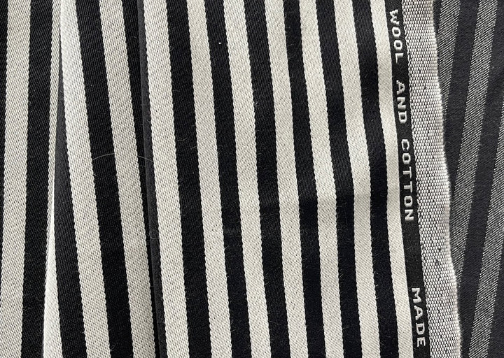 Zebra Crossing Black & White Satin Weave Wool-Cotton Suiting (Made in England)