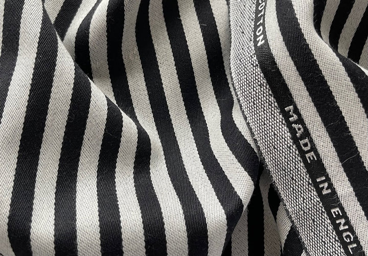 Zebra Crossing Black & White Satin Weave Wool-Cotton Suiting (Made in England)