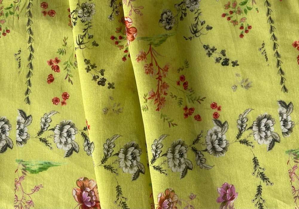 Sweet August Meadow Flowers on Jonquil Cotton Voile (Made in Italy)