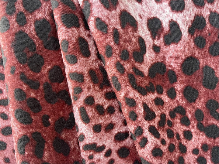 Mid-Weight Berry & Brown Cheetah Stretch Cotton Twill (Made in Italy)