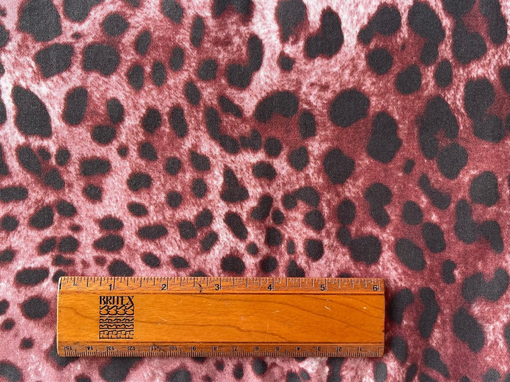 Mid-Weight Berry & Brown Cheetah Stretch Cotton Twill (Made in Italy)