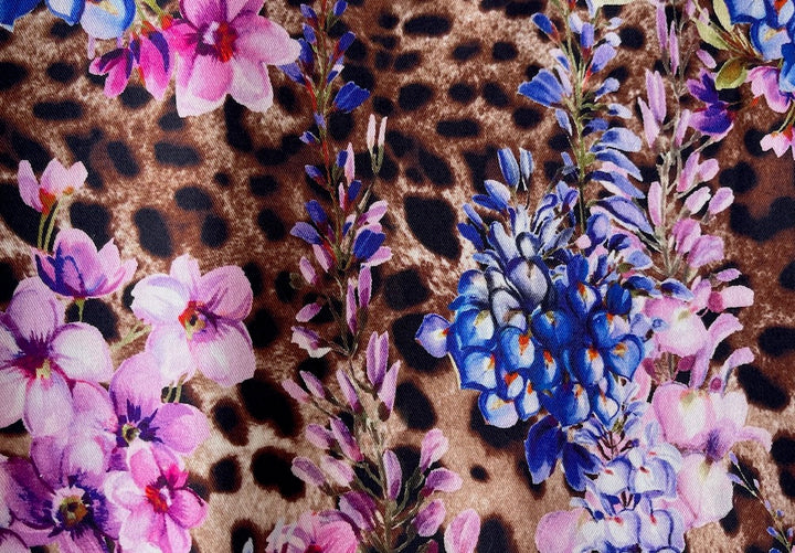 Vivid Tropical Blooms & Cheetah Stretch Cotton Sateen (Made in Italy)