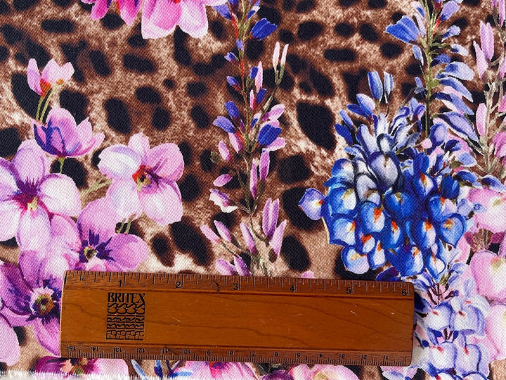 Vivid Tropical Blooms & Cheetah Stretch Cotton Sateen (Made in Italy)